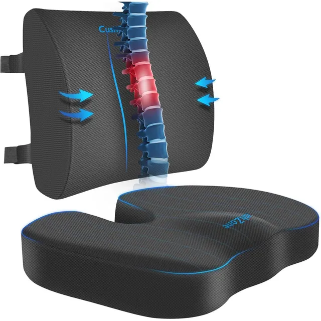 CushZone Seat Cushion & Lumbar Pillow Set — Gray